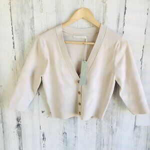 NWT $268 One Grey Day Cropped Cardigan Grandpa V-Neck Light Beige M